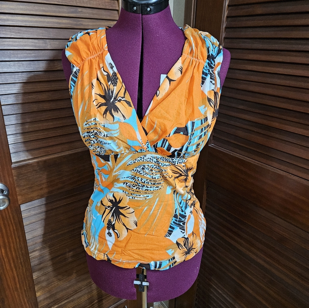 Vibrant Orange Floral Women's Blouse